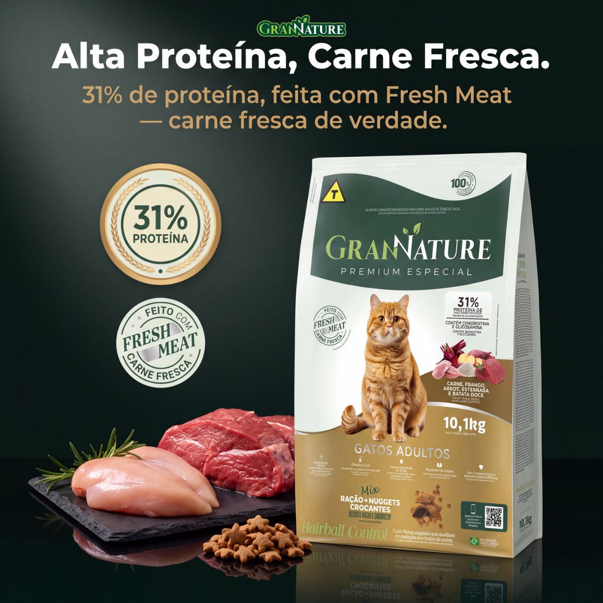 Ração Grannature Gatos Adultos Mix com Nuggets