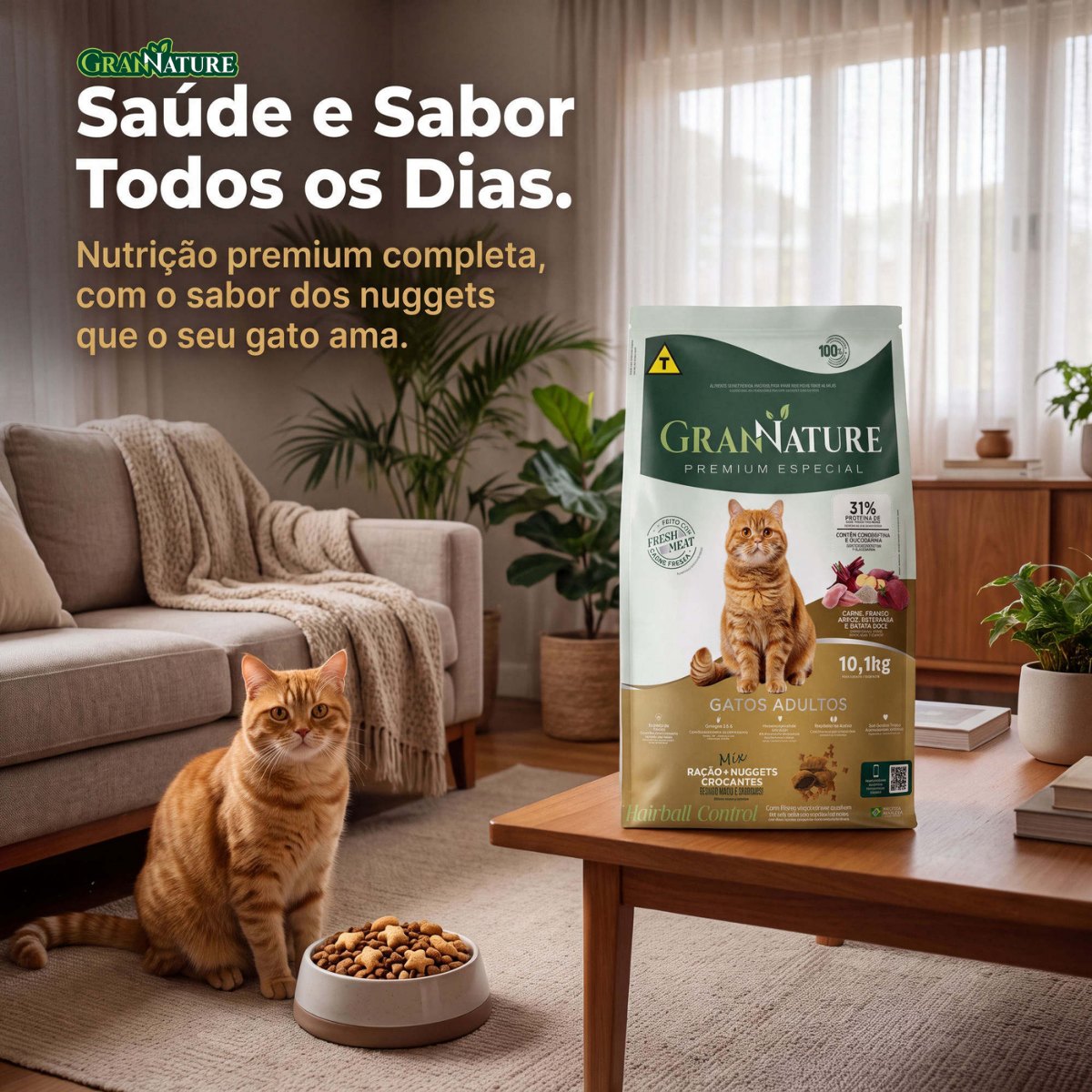Ração Grannature Gatos Adultos Mix com Nuggets