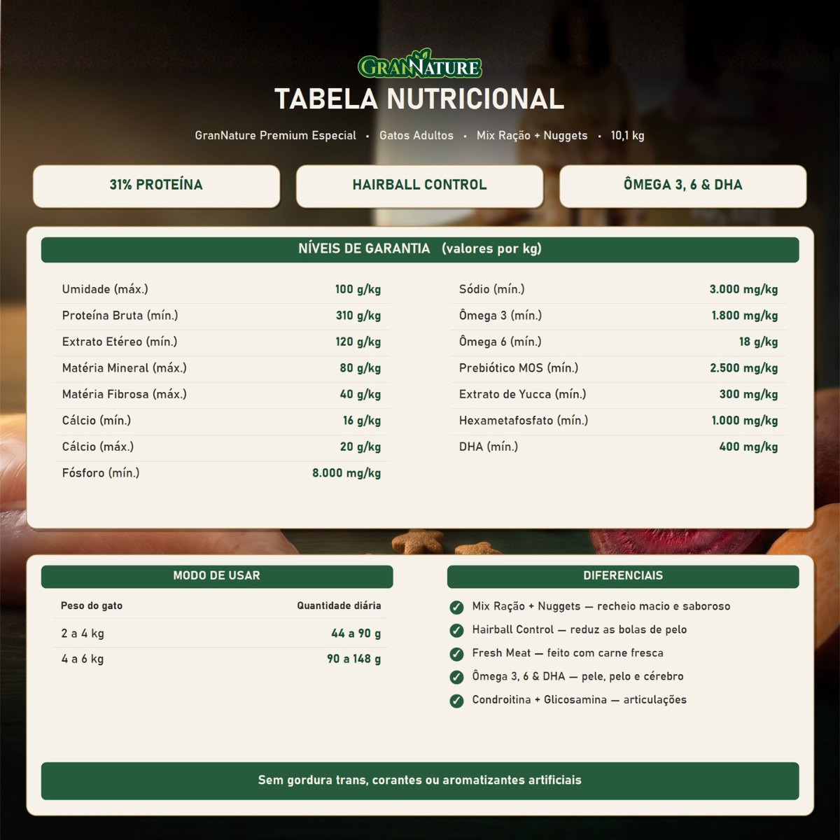 Ração Grannature Gatos Adultos Mix com Nuggets