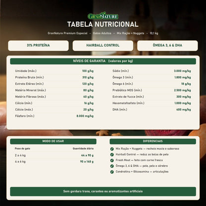 Ração Grannature Gatos Adultos Mix com Nuggets