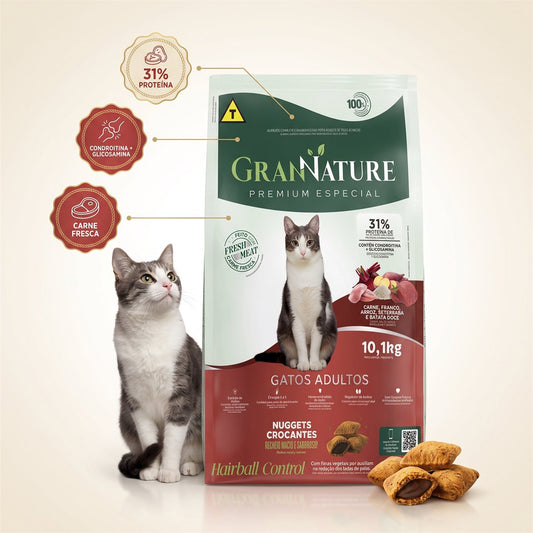 Ração Grannature Gatos Adultos Nuggets Crocantes 10,1 kg