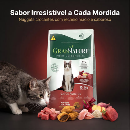 Ração Grannature Gatos Adultos Nuggets Crocantes
