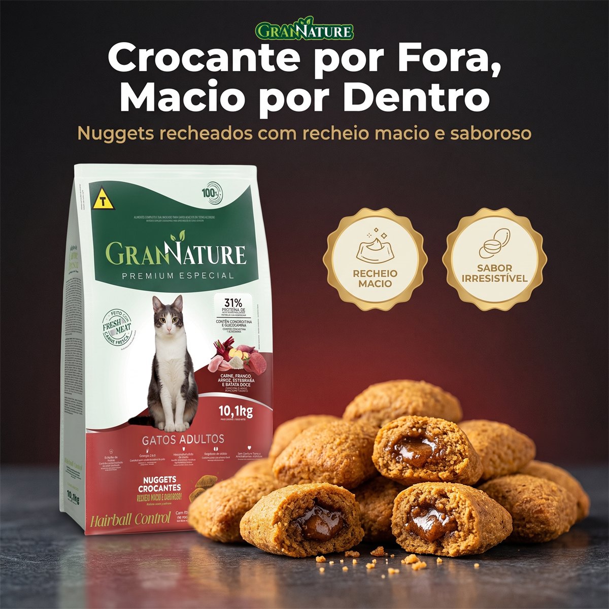 Ração Grannature Gatos Adultos Nuggets Crocantes
