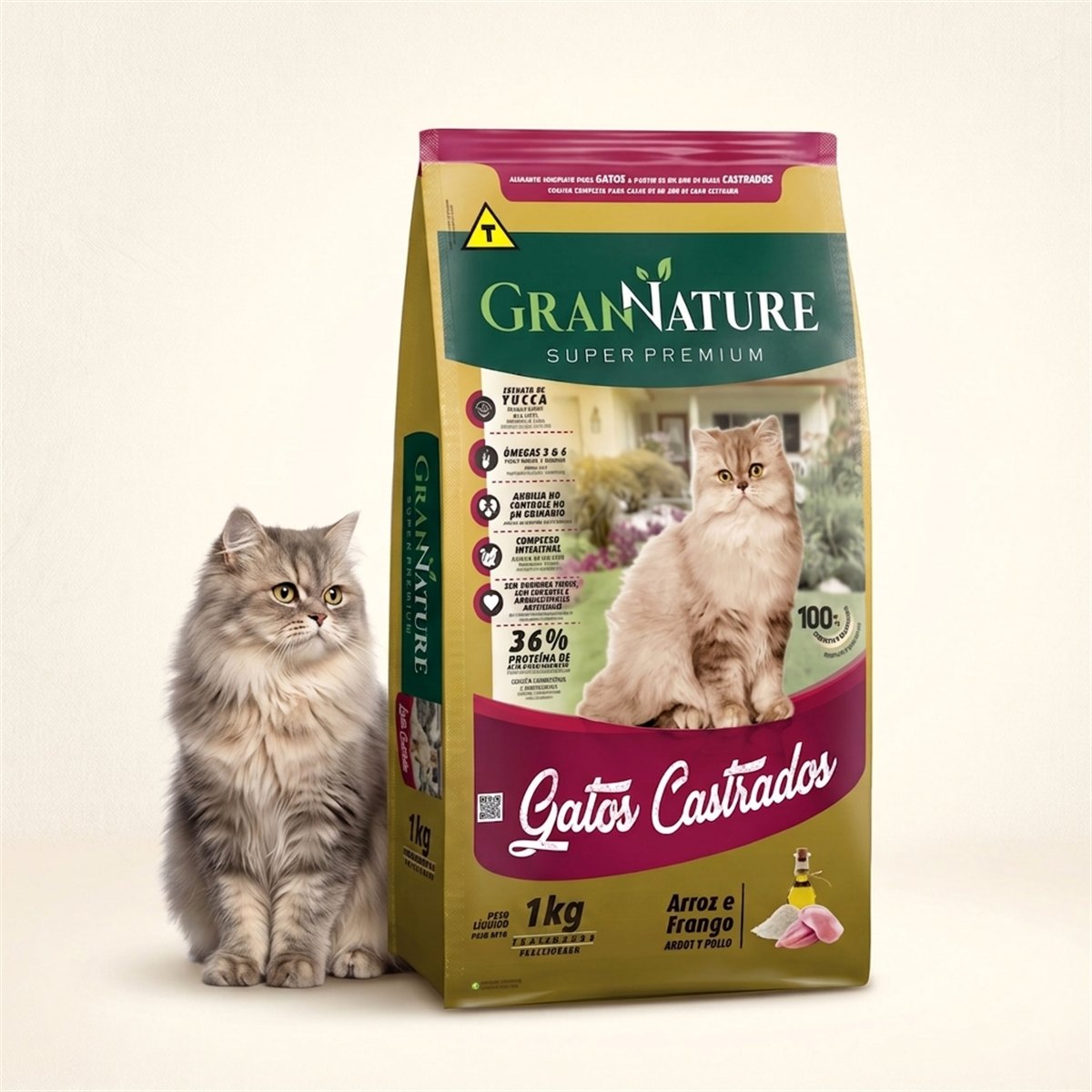 Ração Grannature Gatos Castrados Frango e Arroz 1 kg