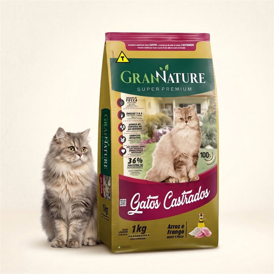 Ração Grannature Gatos Castrados Frango e Arroz 1 kg