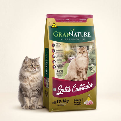 Ração Grannature Gatos Castrados Frango e Arroz 10,1 kg
