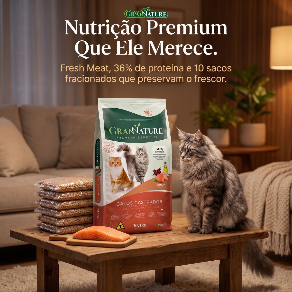 Ração Grannature Gatos Castrados Salmão