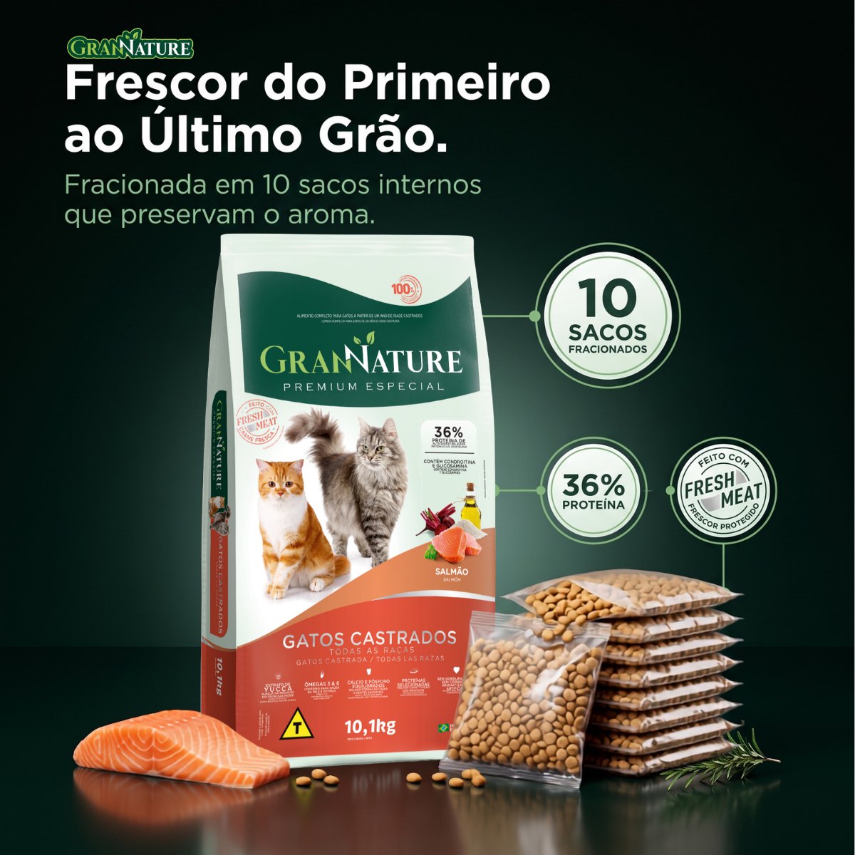 Ração Grannature Gatos Castrados Salmão