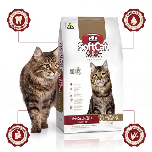 Ração SoftCat Select Gatos Castrados Frutos do Mar 1 kg